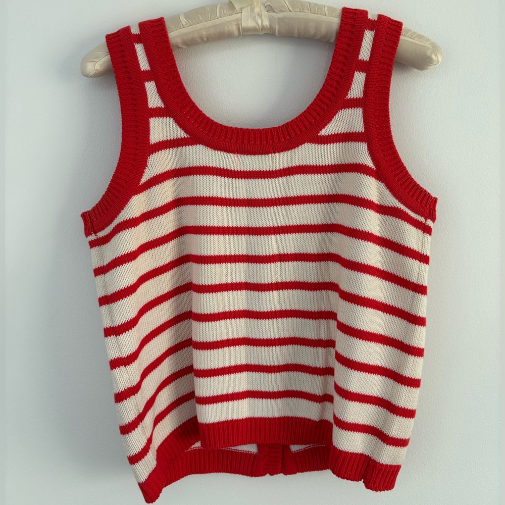 Vintage LQ Knitwear Hand Loomed Red and White Striped Tank Top - Picture 3 of 4